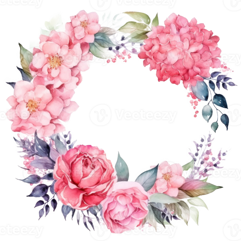 Watercolor pink floral wreath. Illustration 24533456 PNG
