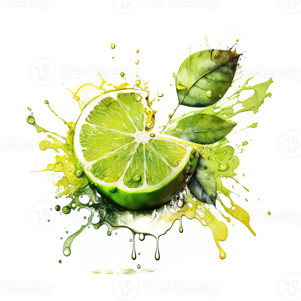 Watercolor lime. Illustration png