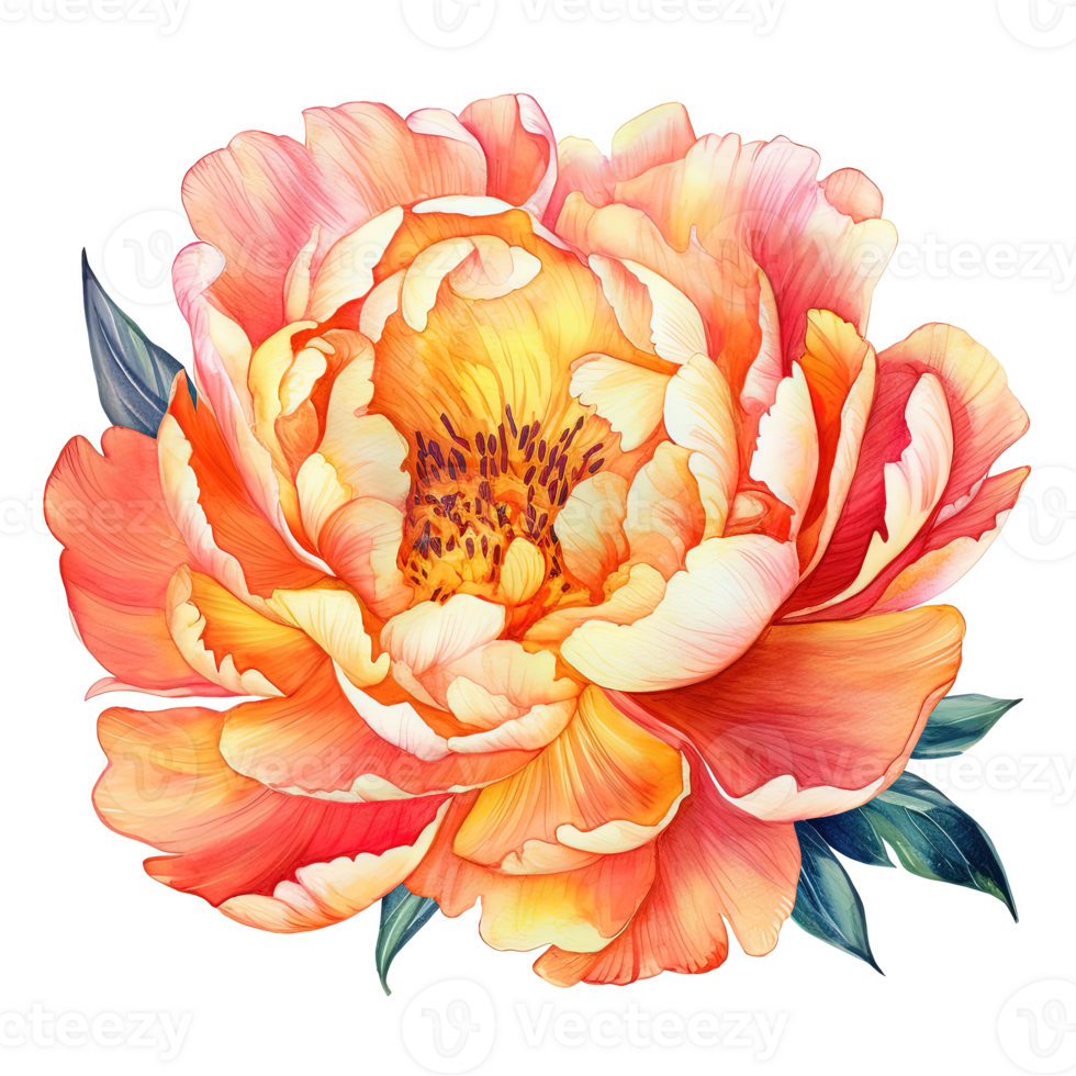 vattenfärg skön pion blomma. illustration ai generativ png