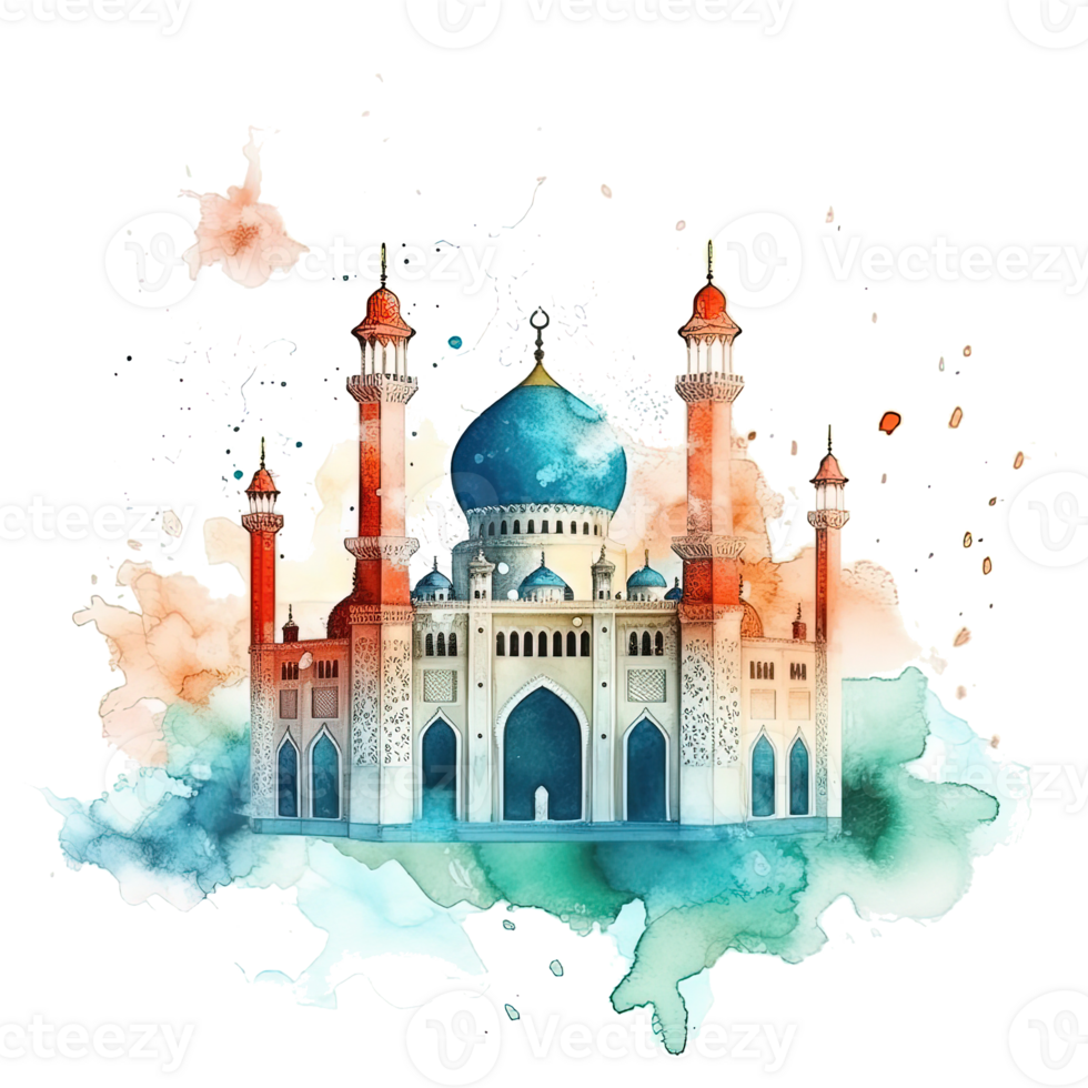 Abstract eid mubarak watercolor background. Illustration png