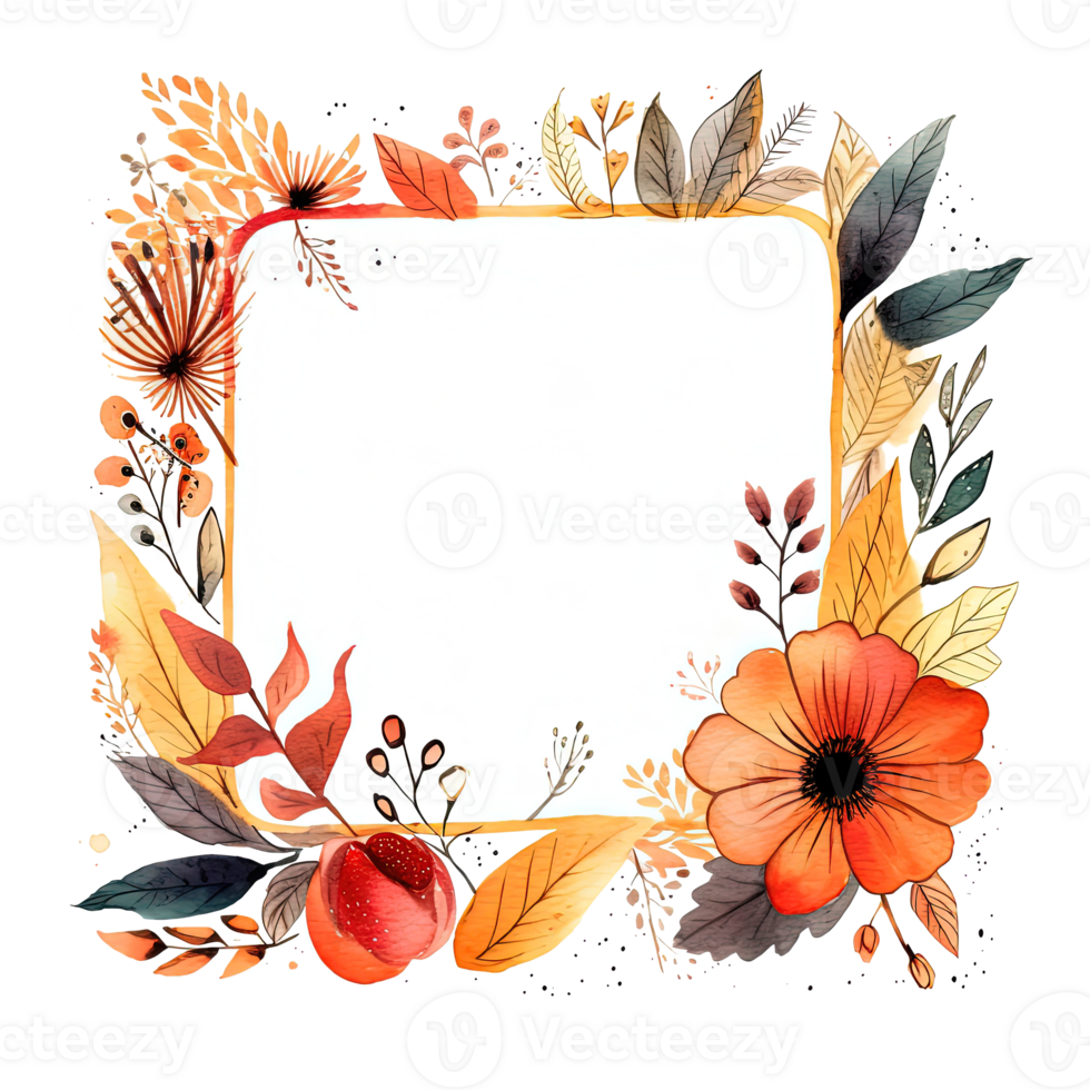 Watercolor floral frame. Illustration png