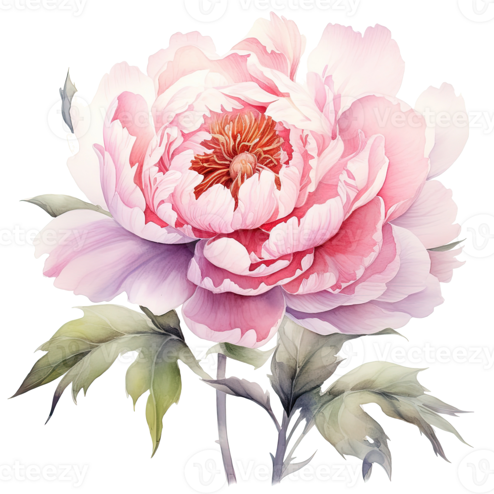 Watercolor beautiful peony flower. Illustration png