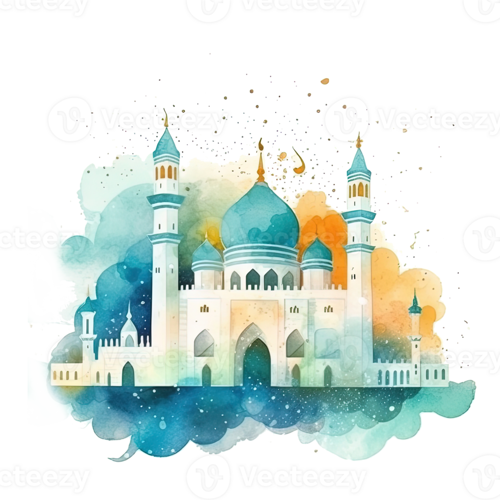 Abstract eid mubarak watercolor background. Illustration png