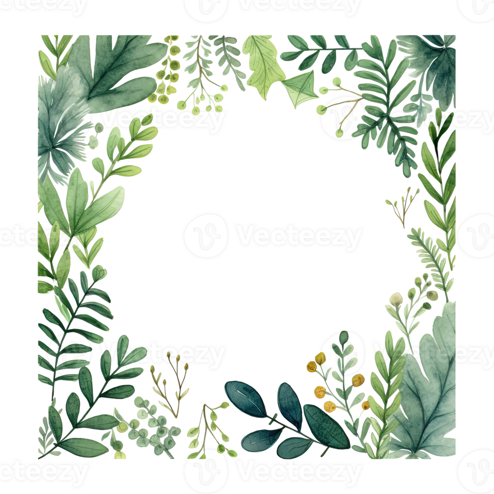 Green watercolor wreath. Illustration png