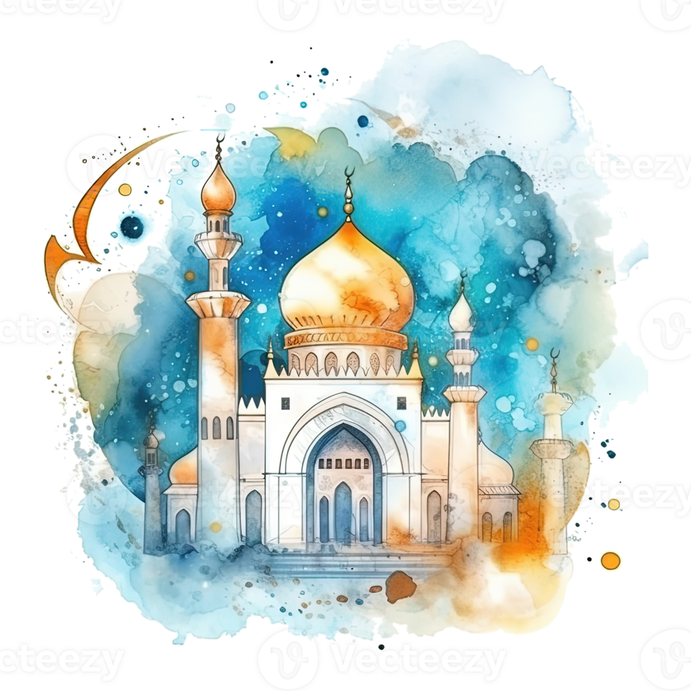 Abstract eid mubarak watercolor background. Illustration png