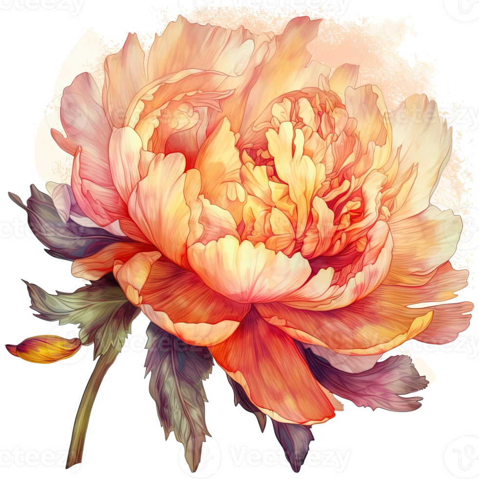 Watercolor beautiful peony flower. Illustration png