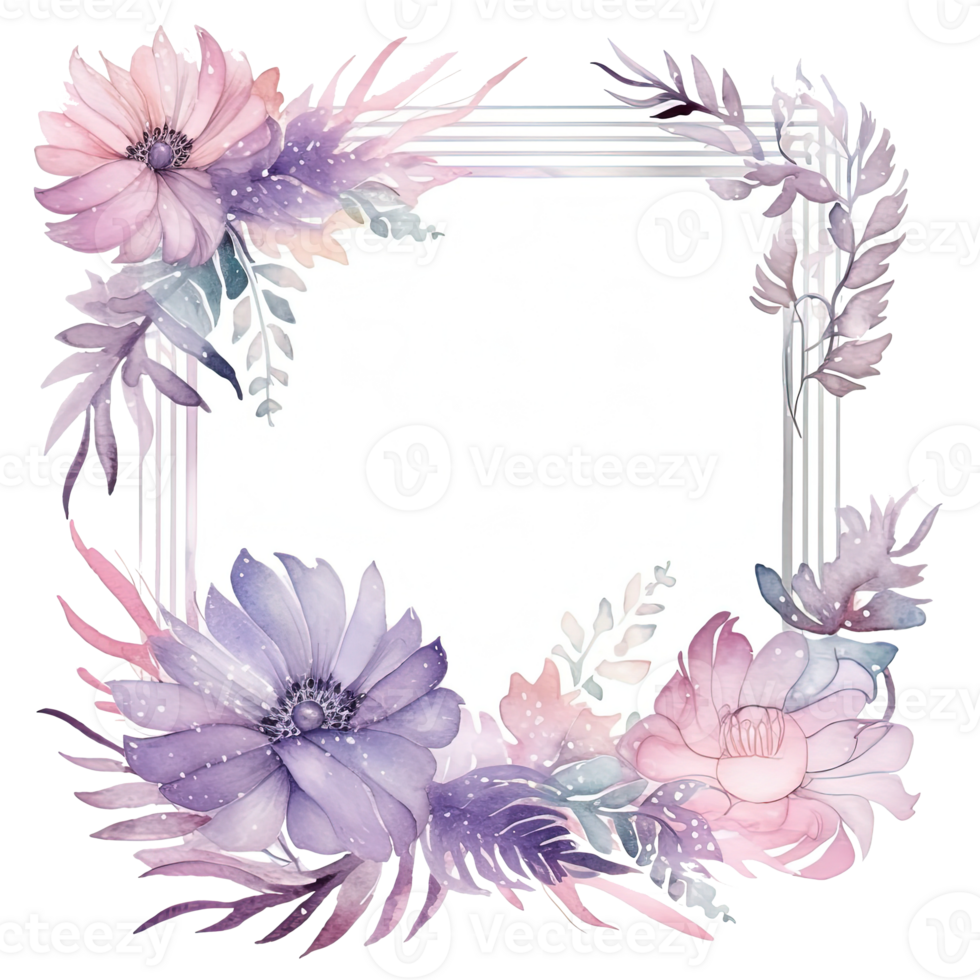 Watercolor floral frame. Illustration png