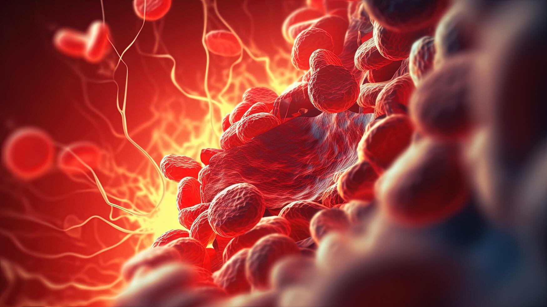 Blood Clot or thrombus blocking the red blood cells stream within an artery. Illustration photo