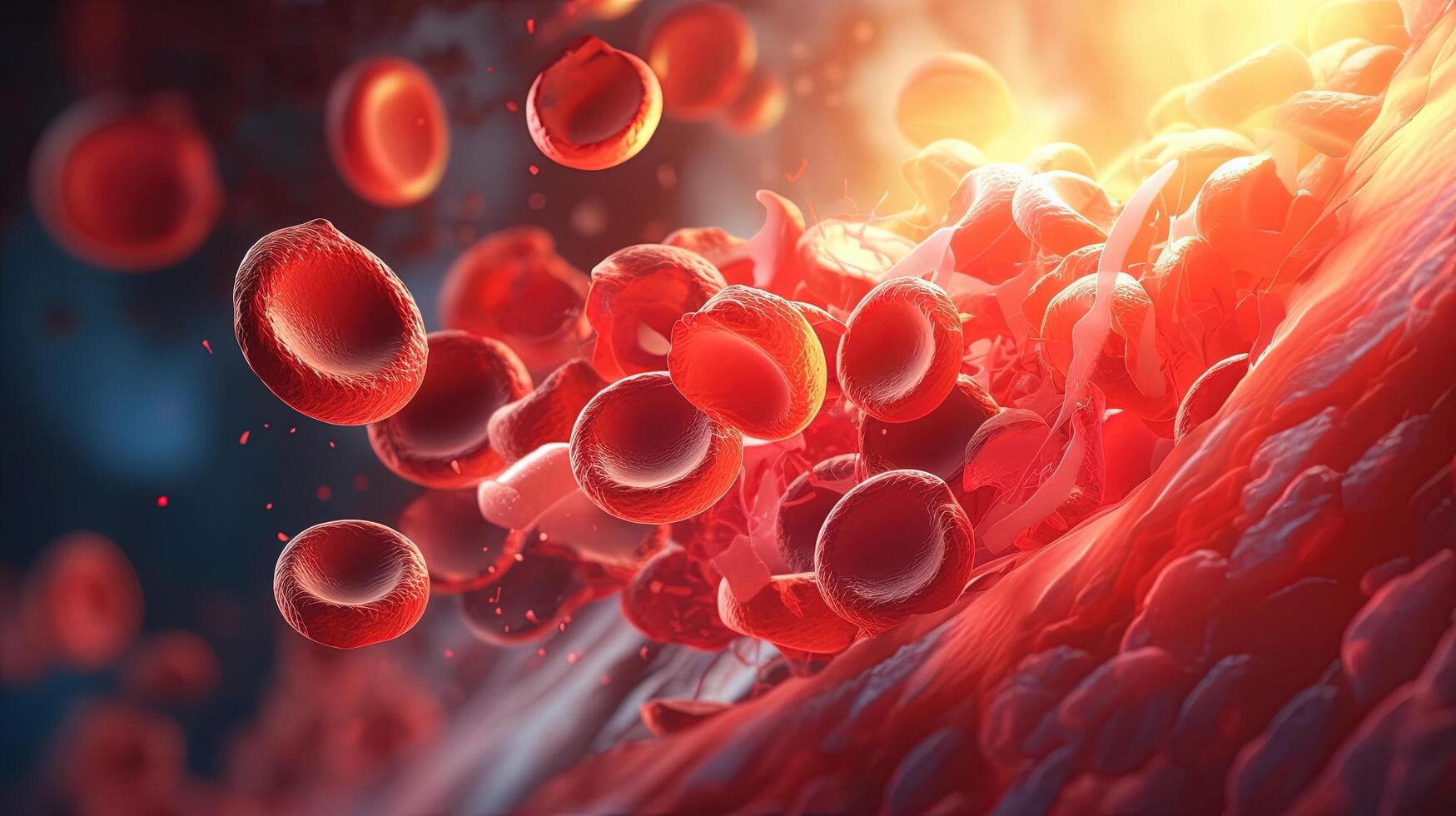 Blood Clot or thrombus blocking the red blood cells stream within an artery. Illustration photo