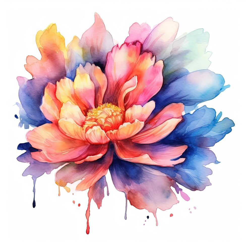 Watercolor beautiful peony flower. Illustration photo