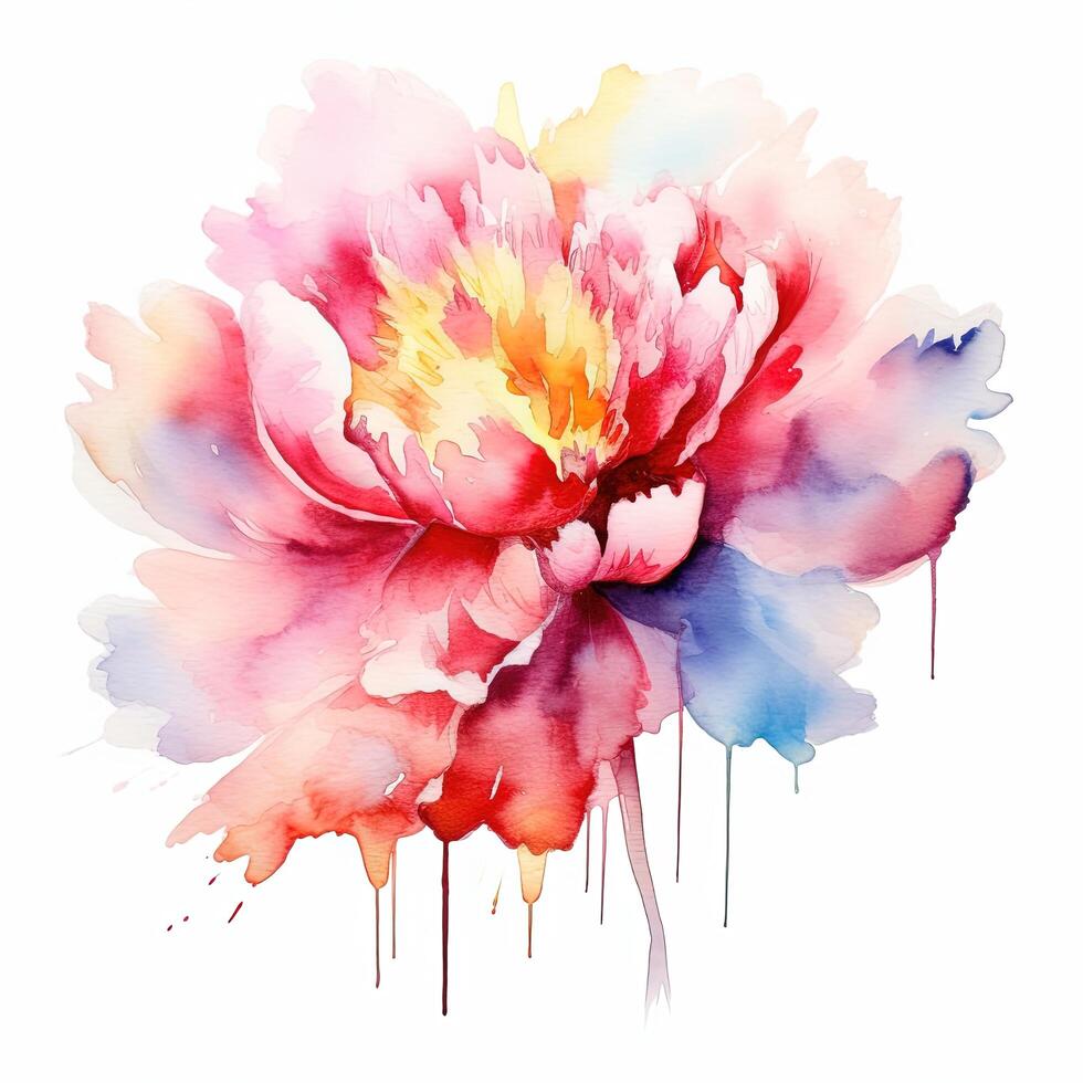 Watercolor beautiful peony flower. Illustration photo