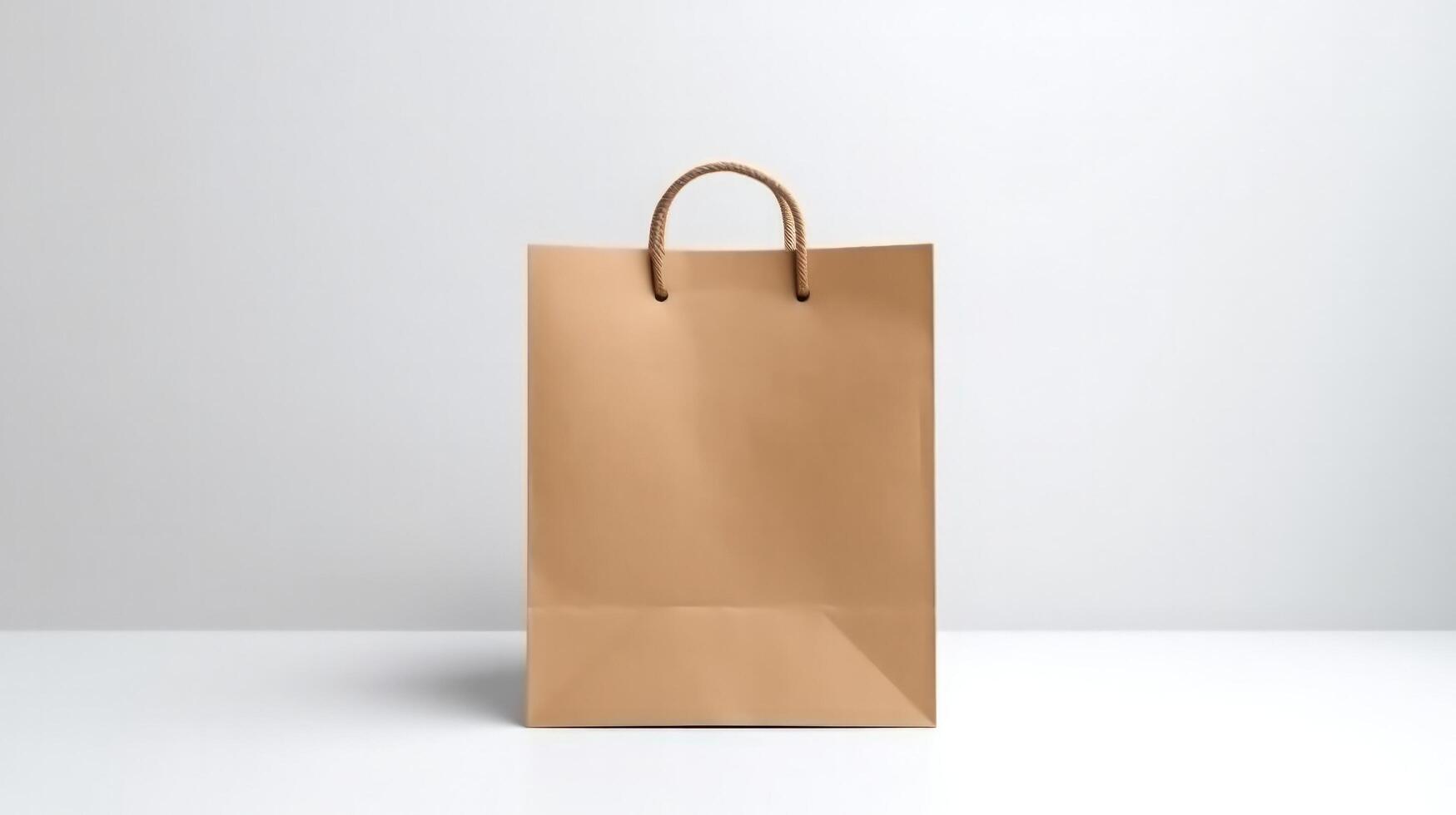 Beige paper shopping bag. Illustration photo