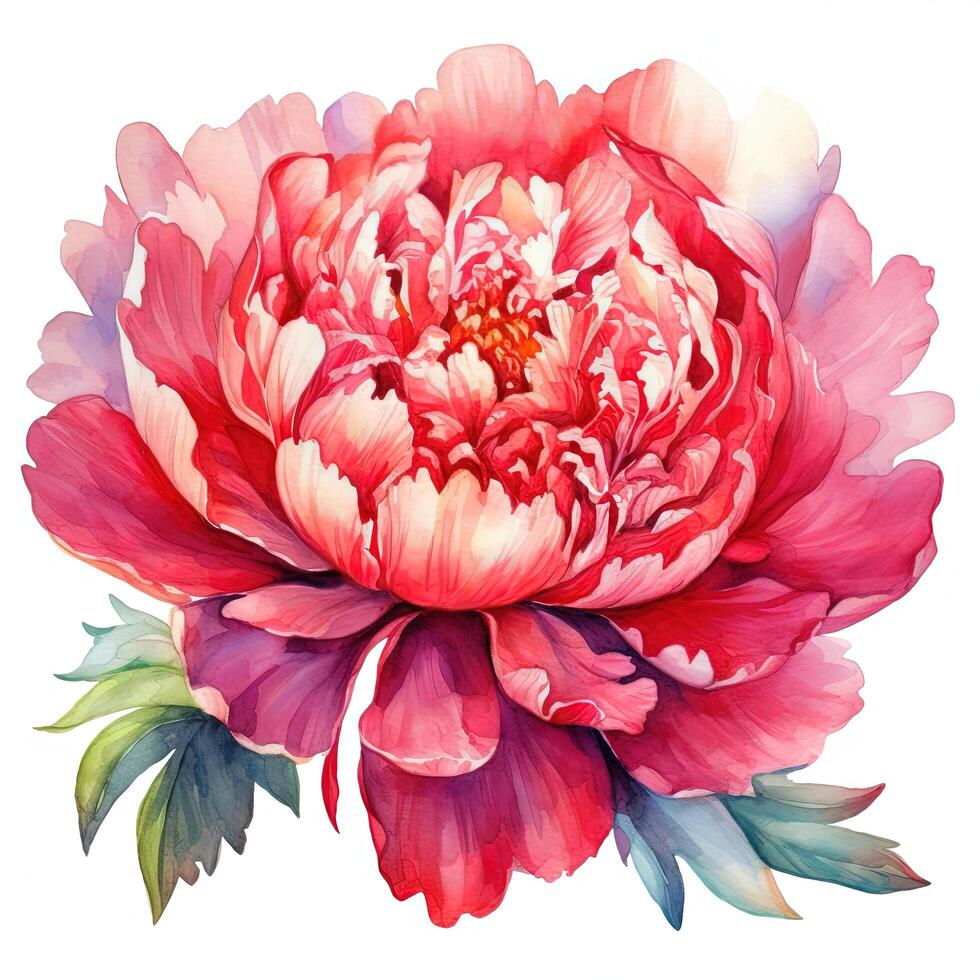 Watercolor beautiful peony flower. Illustration photo