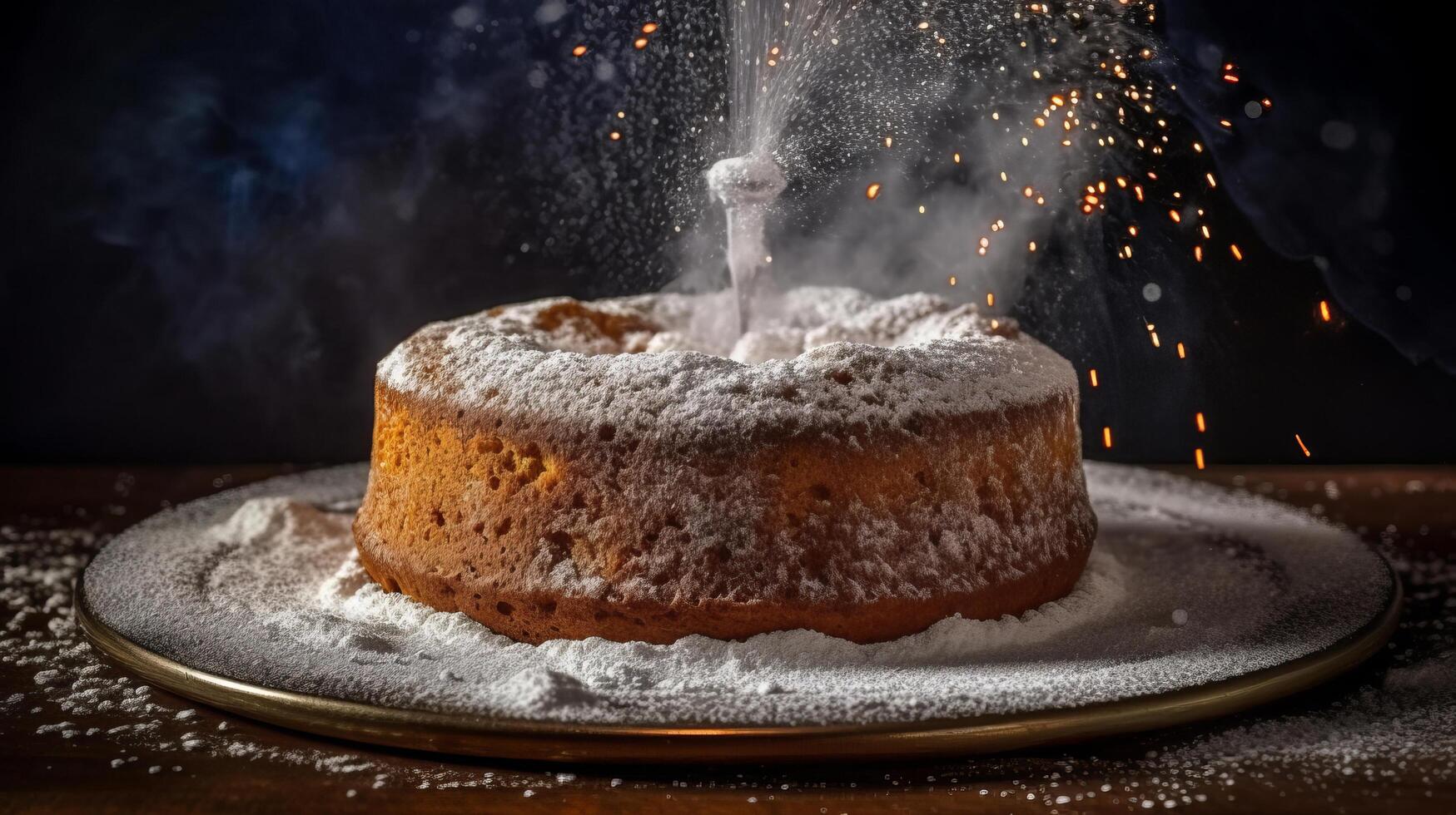 Cake with sugar powder. Illustration photo