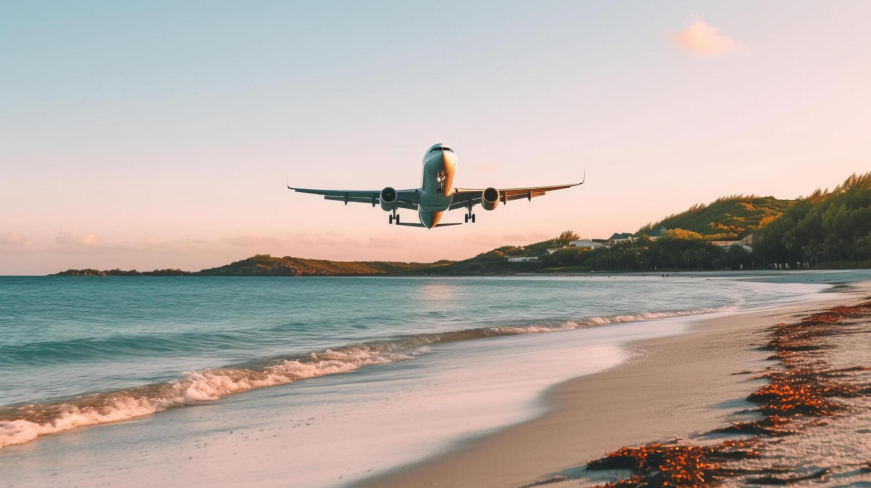 Airplane in sky background. Illustration photo