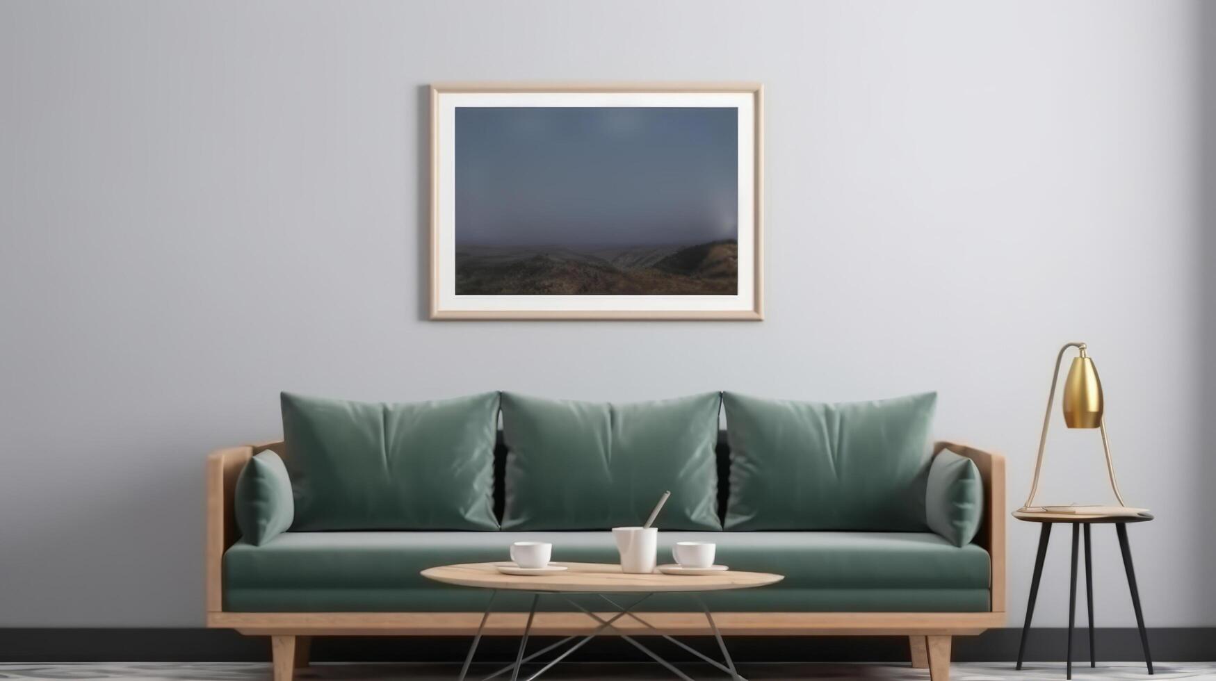 Mockup of poster frame in living room. Illustration photo