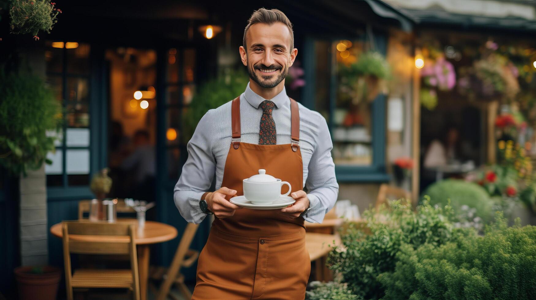 Portrait of a waiter. Illustration photo