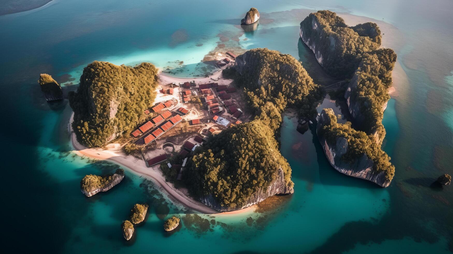 tropical isla zumbido vista. ilustración ai generativo foto