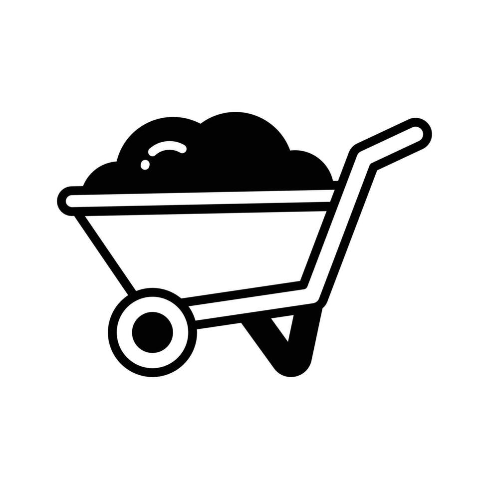 Trendy icon of wheelbarrow in modern style, dirt carrier vector, farming equipment vector