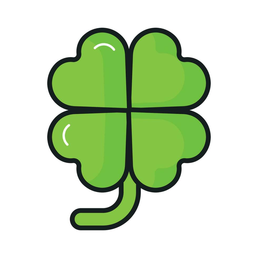 un cuatro pétalos flor, firmar de suerte, trébol plano icono, prima vector diseño de juego personaje