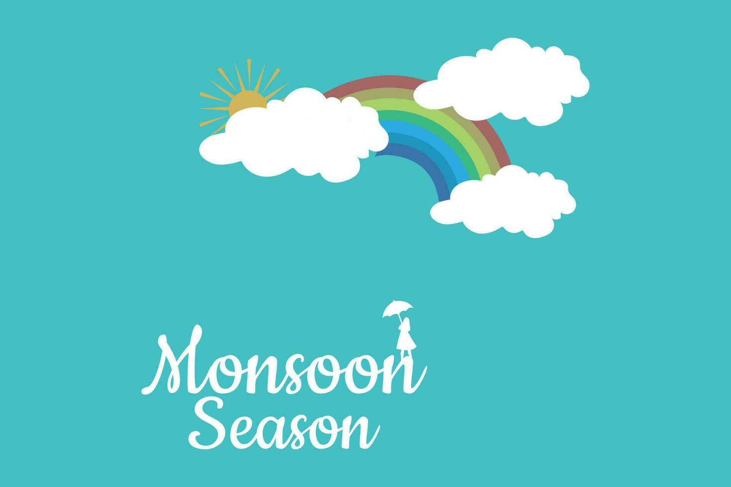 Monsoon season background with woman holding an umbrella in the rain on a rainy day. vector