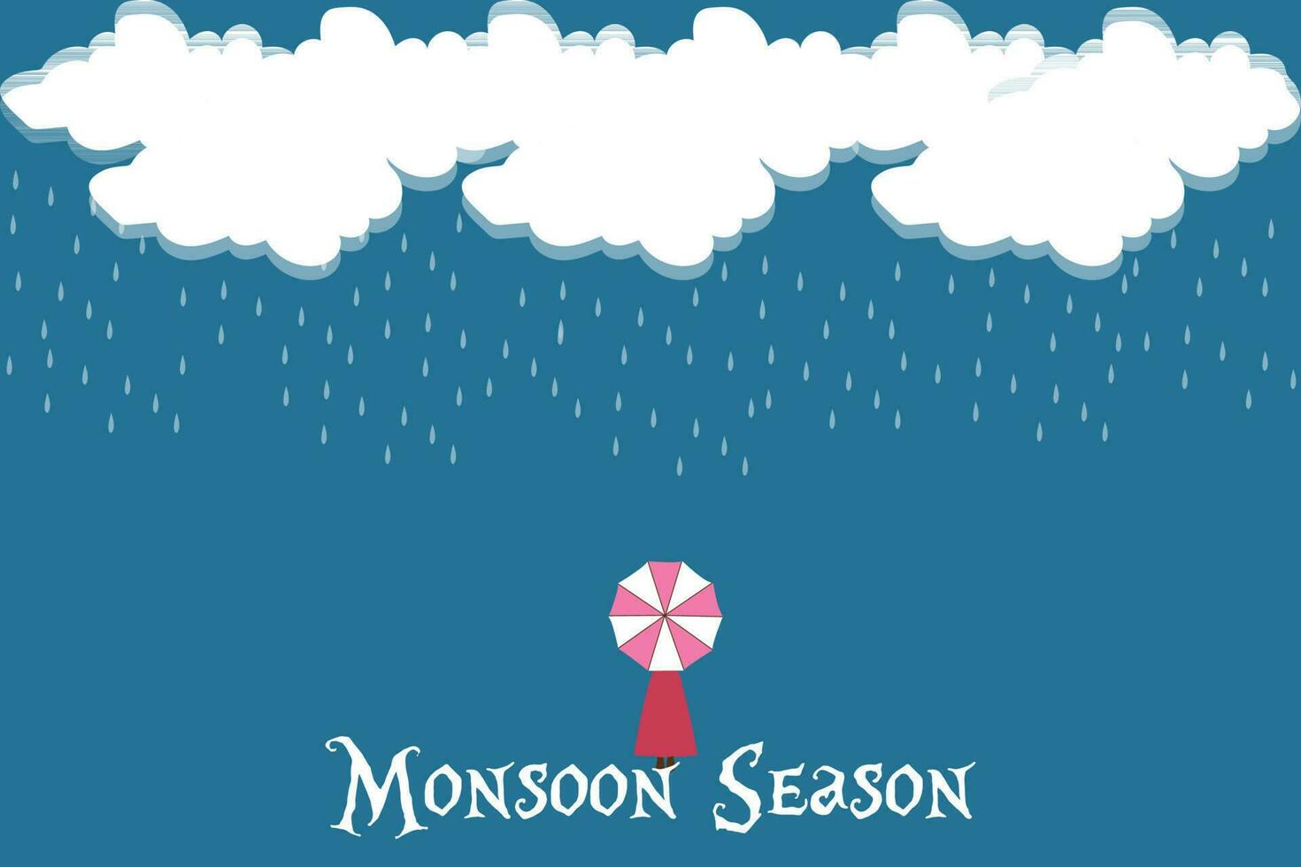 Monsoon season background with woman holding an umbrella in the rain on a rainy day. vector