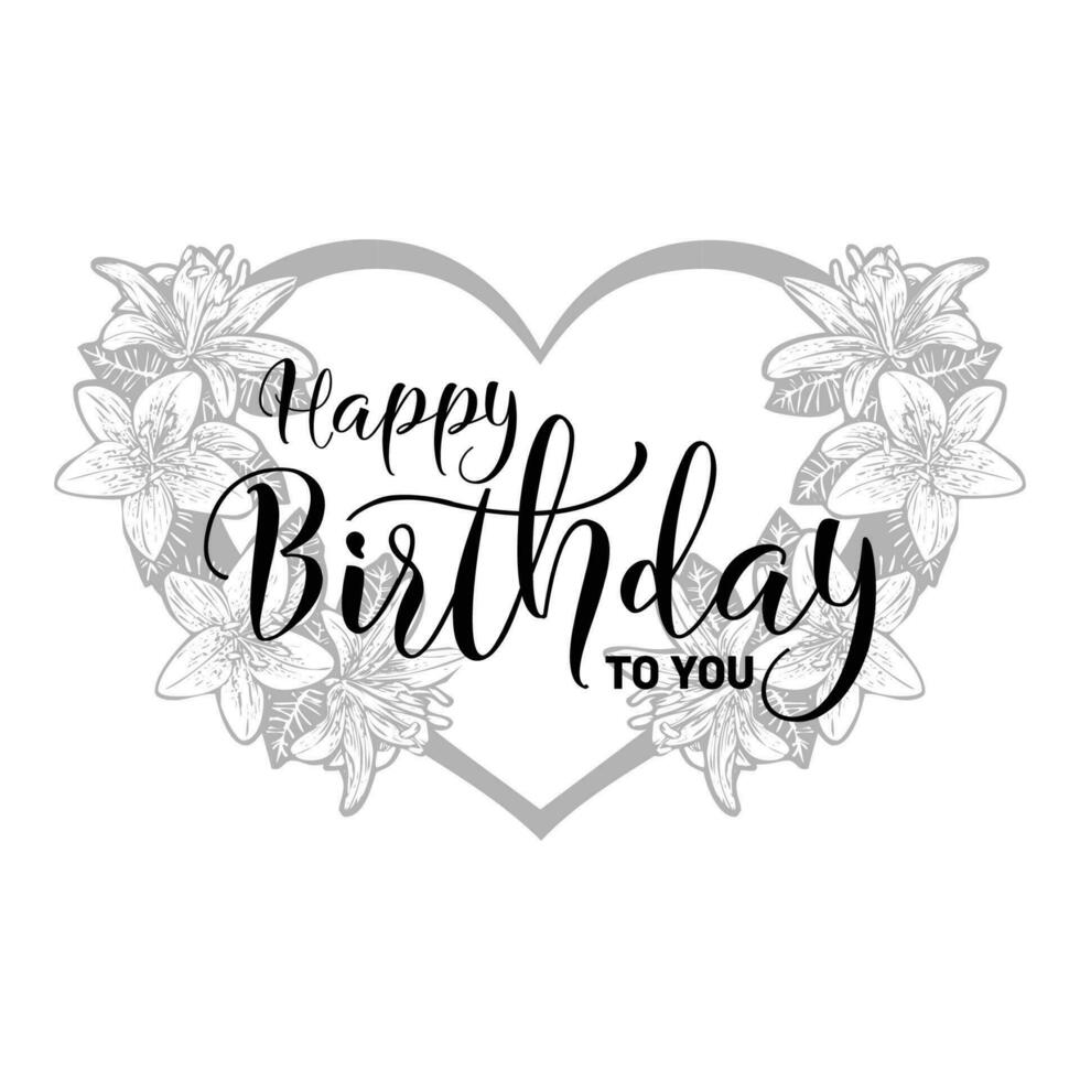 Happy birthday hand drawn lettering design template. vector