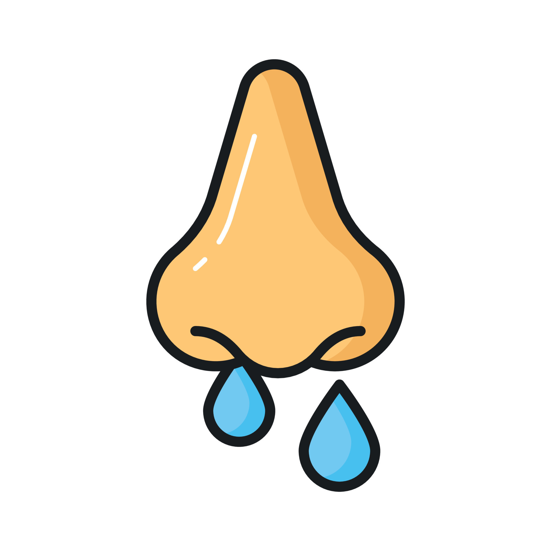 Nose with mucus denoting concept vector of runny nose in edible style