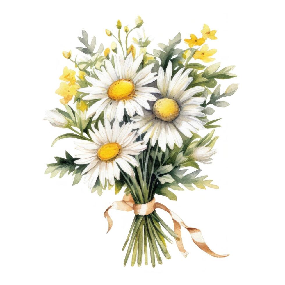 Watercolor chamomile isolated. Illustration photo