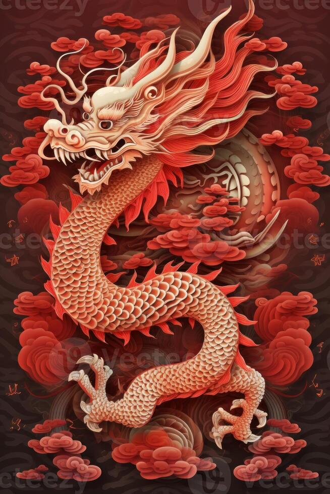 Poster for Chinese New Year with dragon. Illustration photo