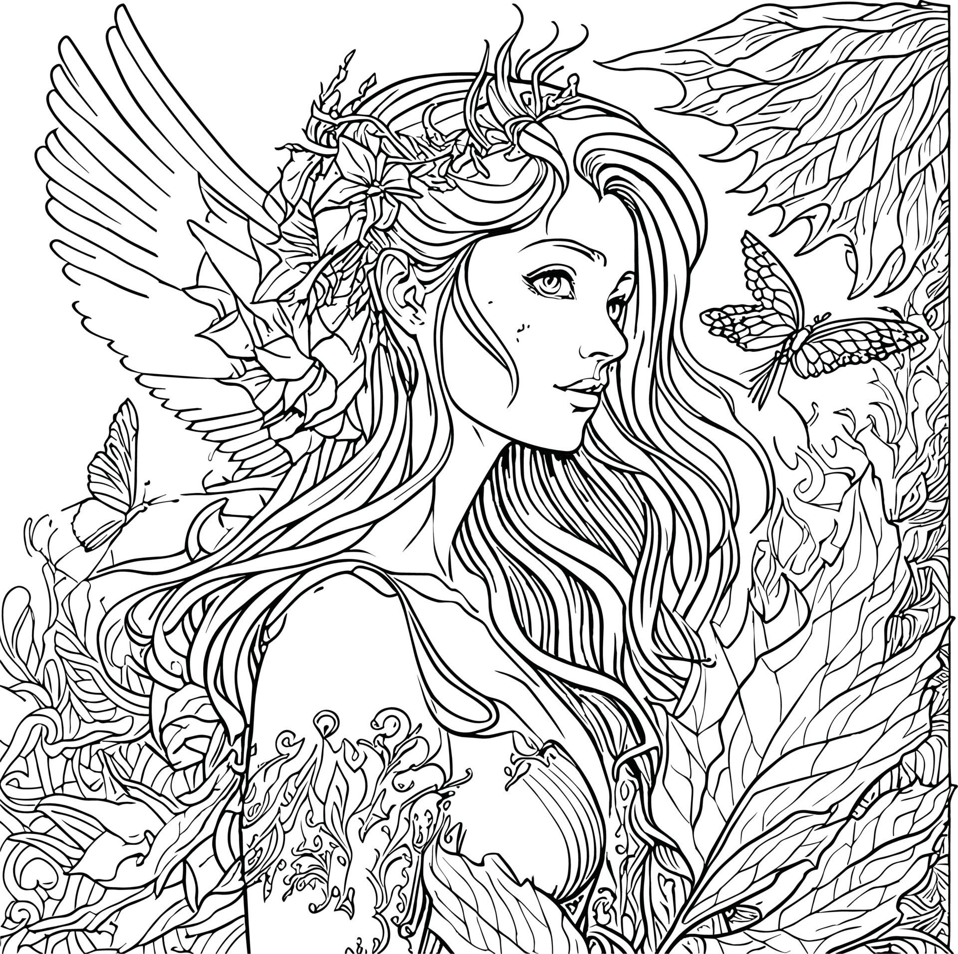 Coloring book for adults. Beautiful fairy. Magic tale illustration 24534964  Vector Art at Vecteezy