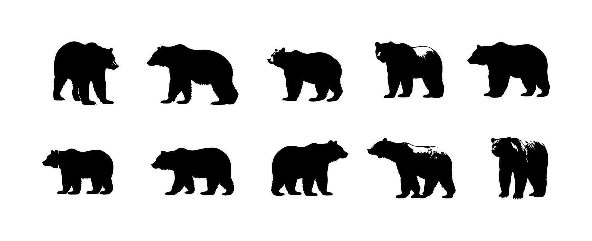 Bear silhouettes collection. Black bears animal logo symbol design. Wild mammal graphic vector illustration