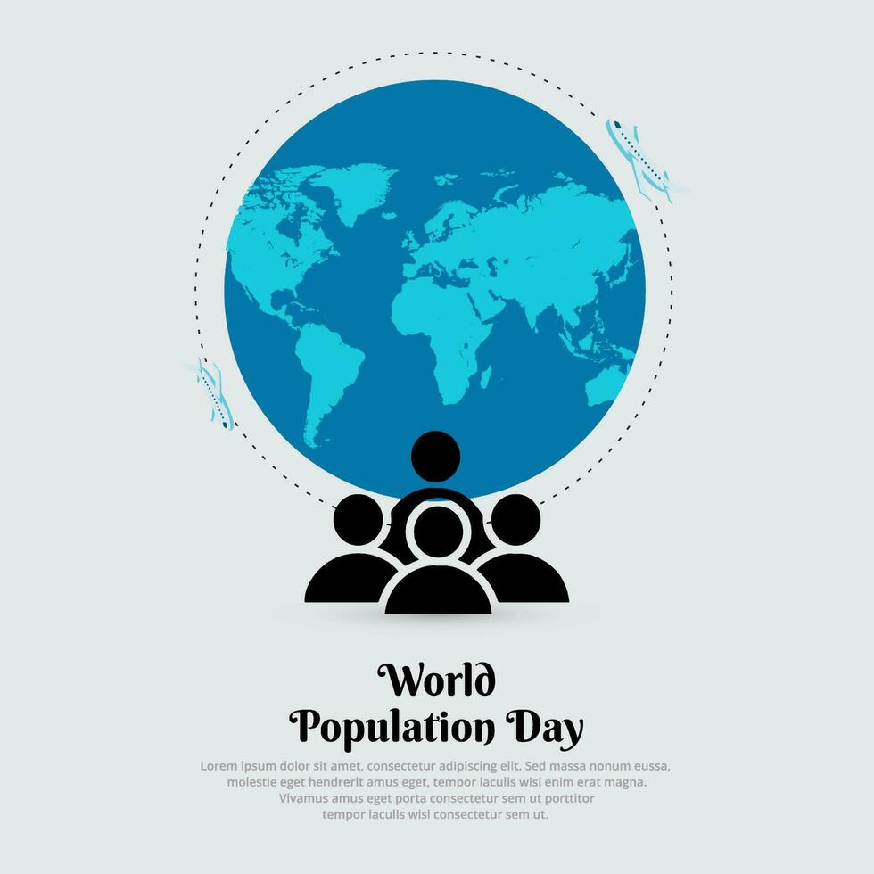 World population day design vector with world map and people silhouette. World population day background vector
