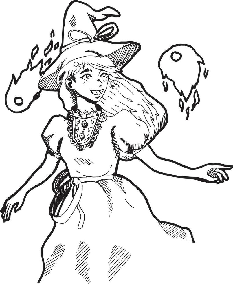 illustration of young female witch vector