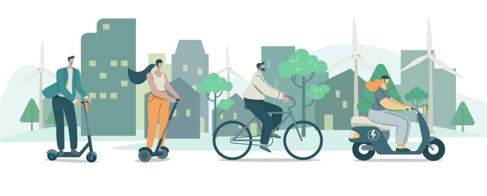 Set of Eco friendly alternative ecological transportation, People choose riding to travel with vehicles, vector