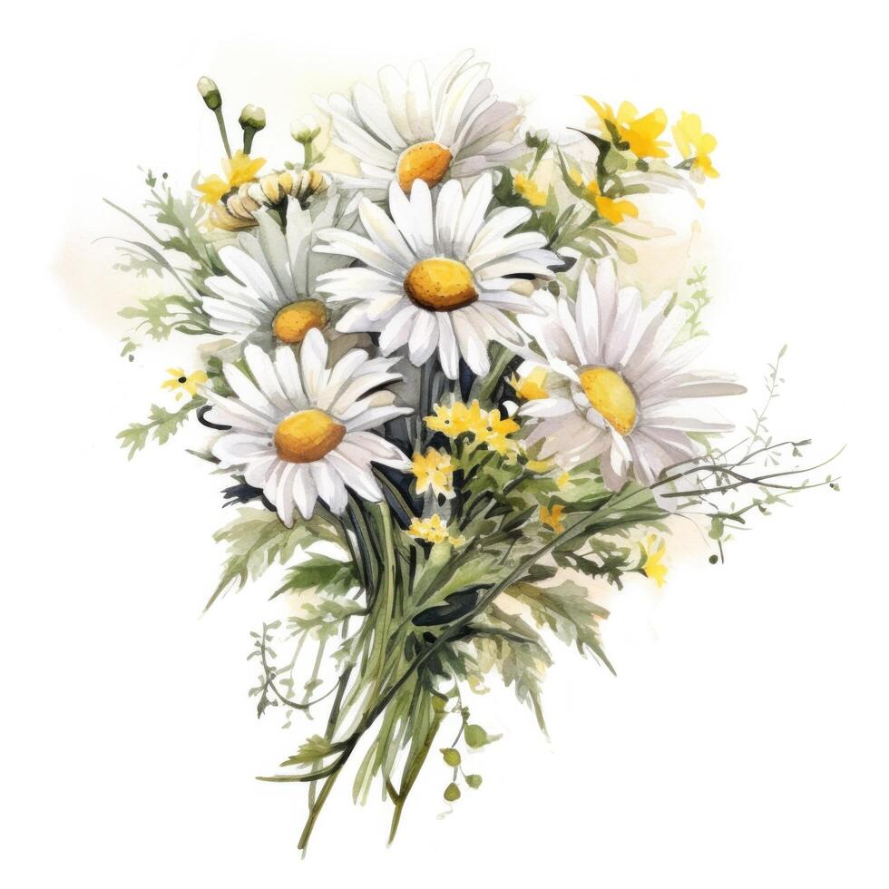 Watercolor chamomile isolated. Illustration photo