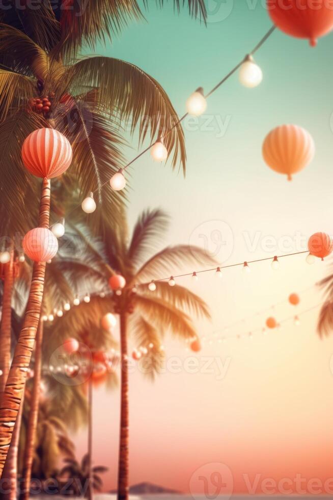 Summer night beach party background. Illustration photo