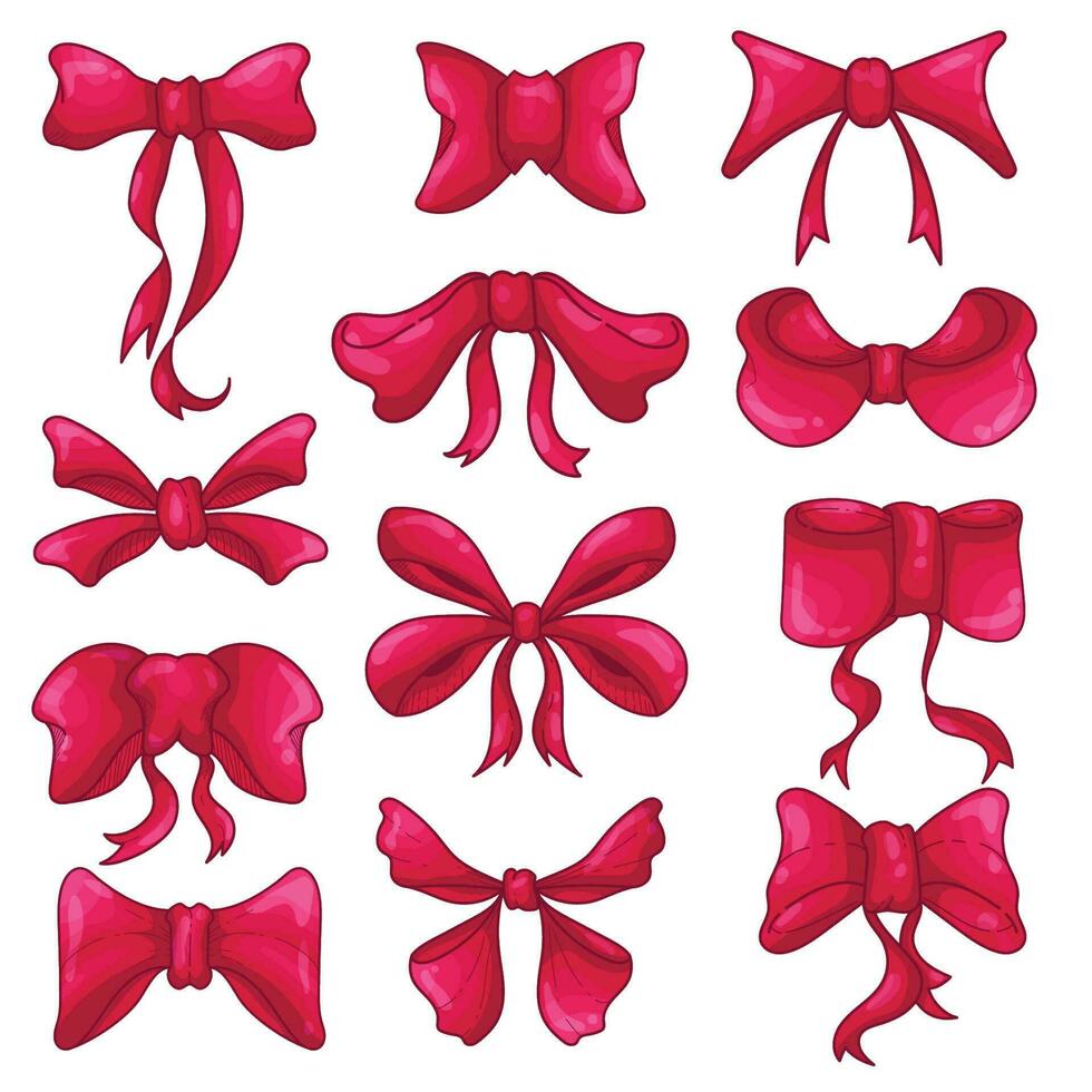 set of collection vector flat various red ribbon illustration