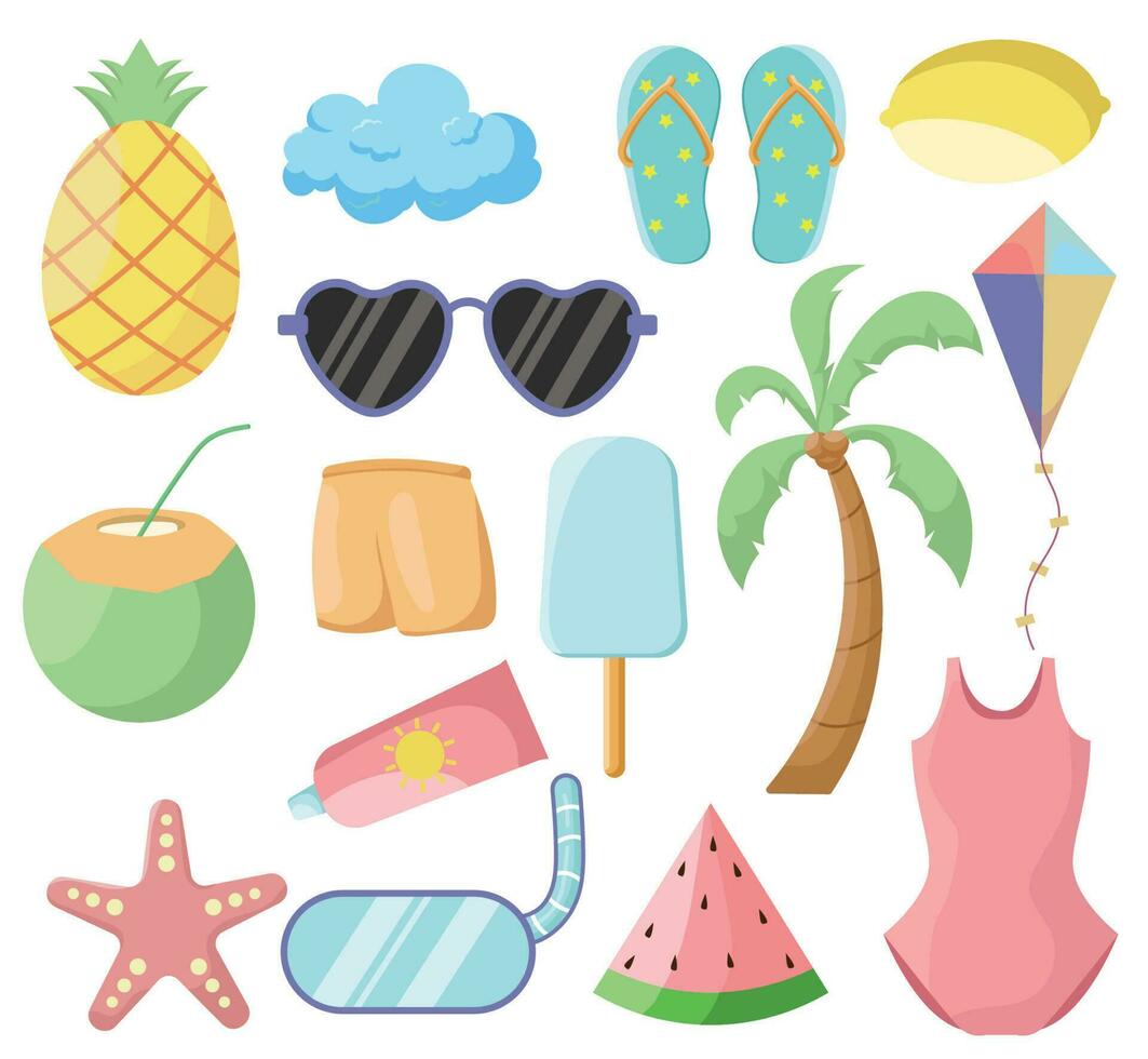 flat vector summer elements collection illustration