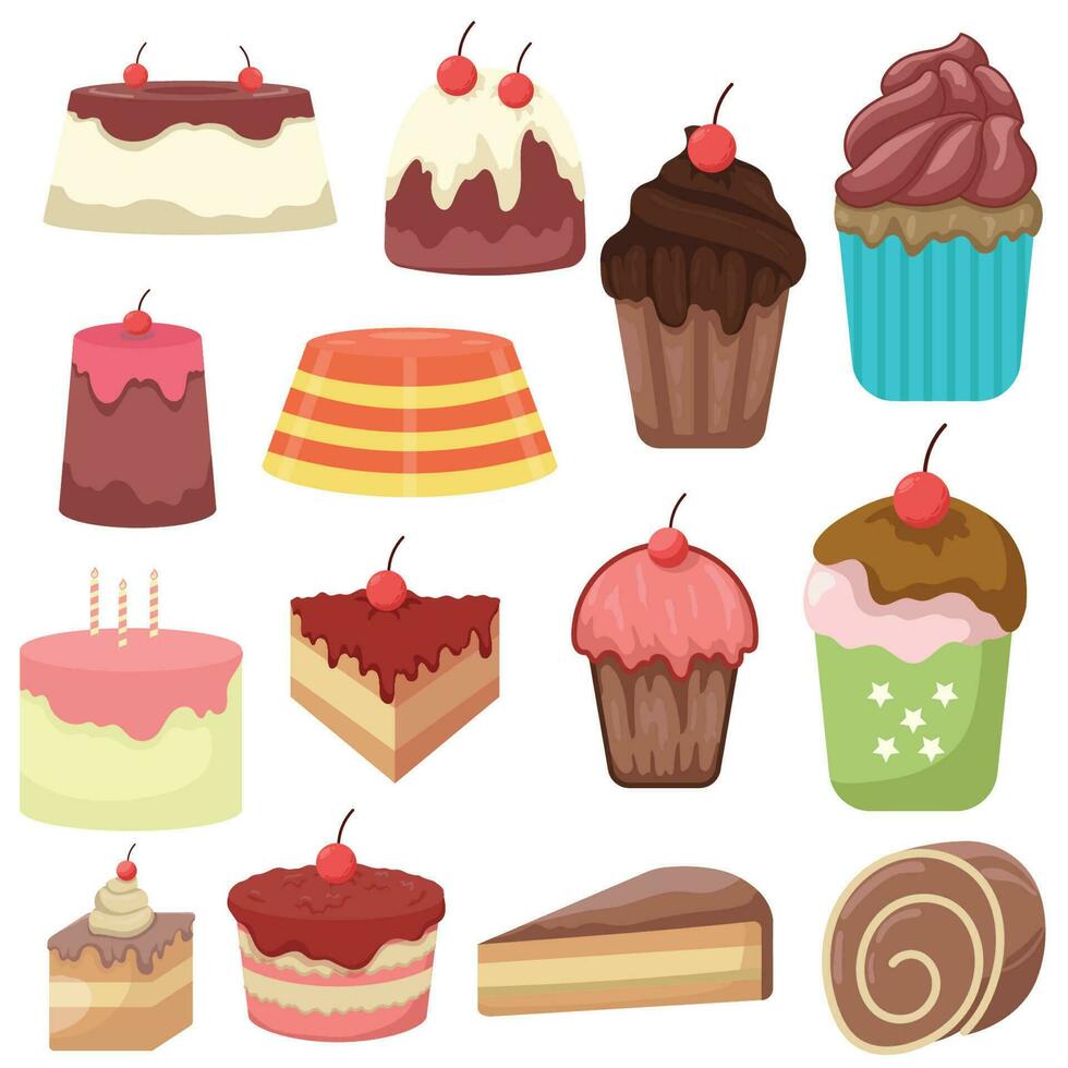 conjunto de colección vector plano varios postre ilustración