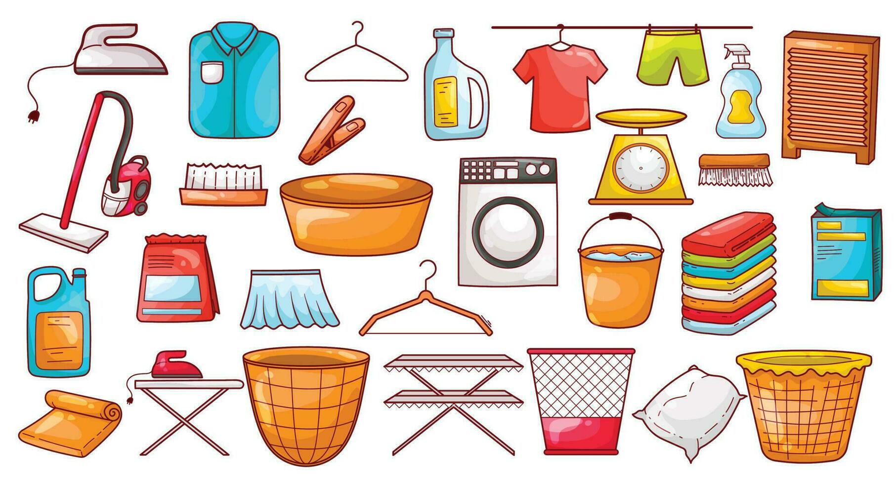 set of collection vector flat color doodle laundry theme illustration