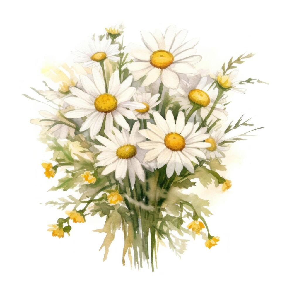 Watercolor chamomile isolated. Illustration photo