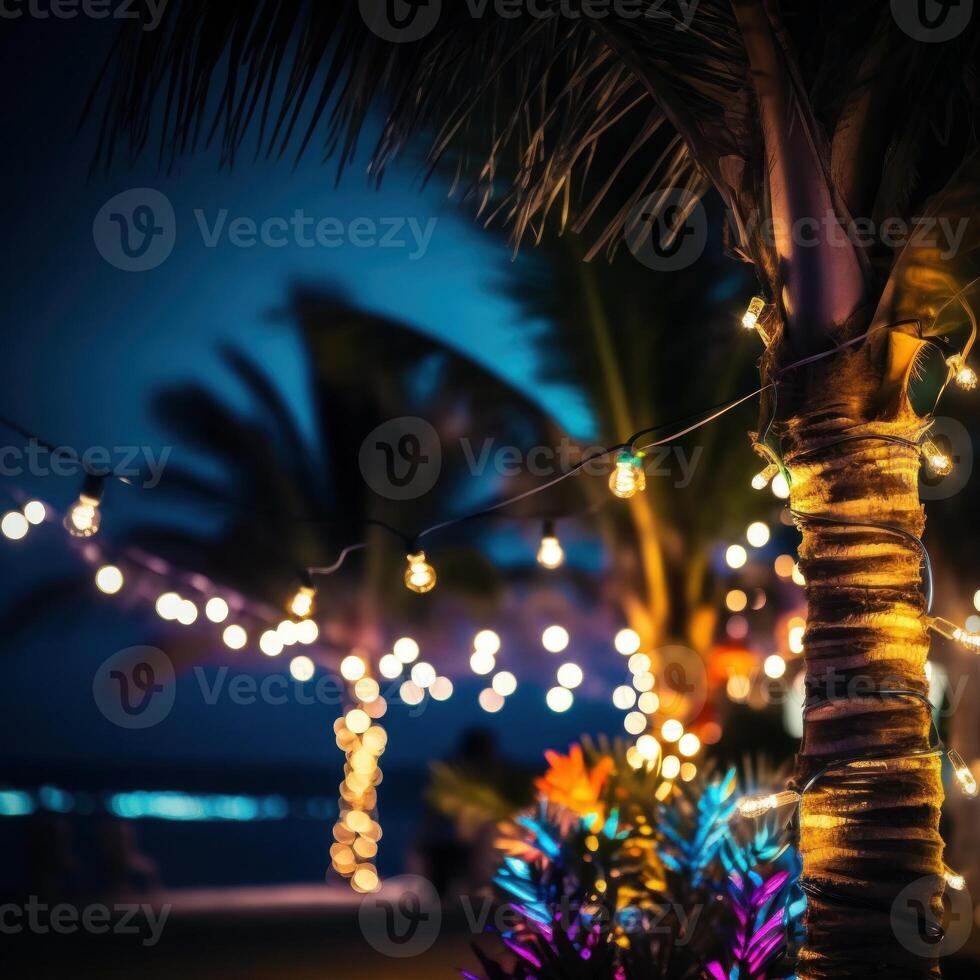 Summer night beach party background. Illustration photo