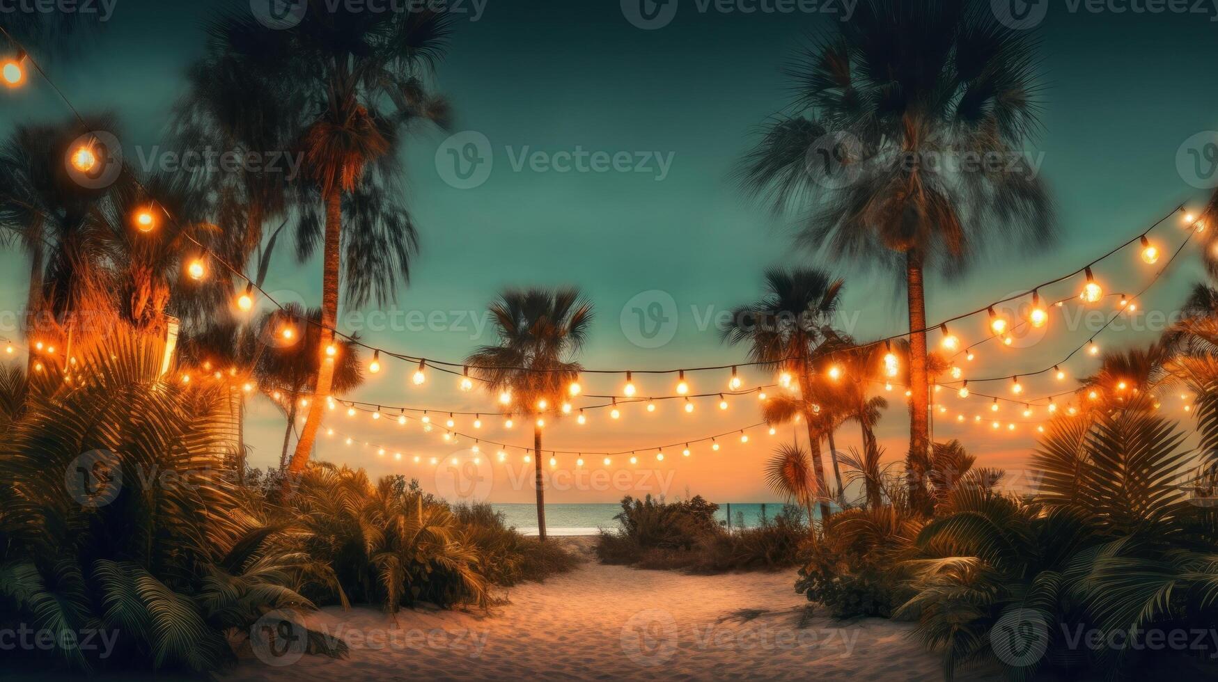 Summer night beach party background. Illustration photo