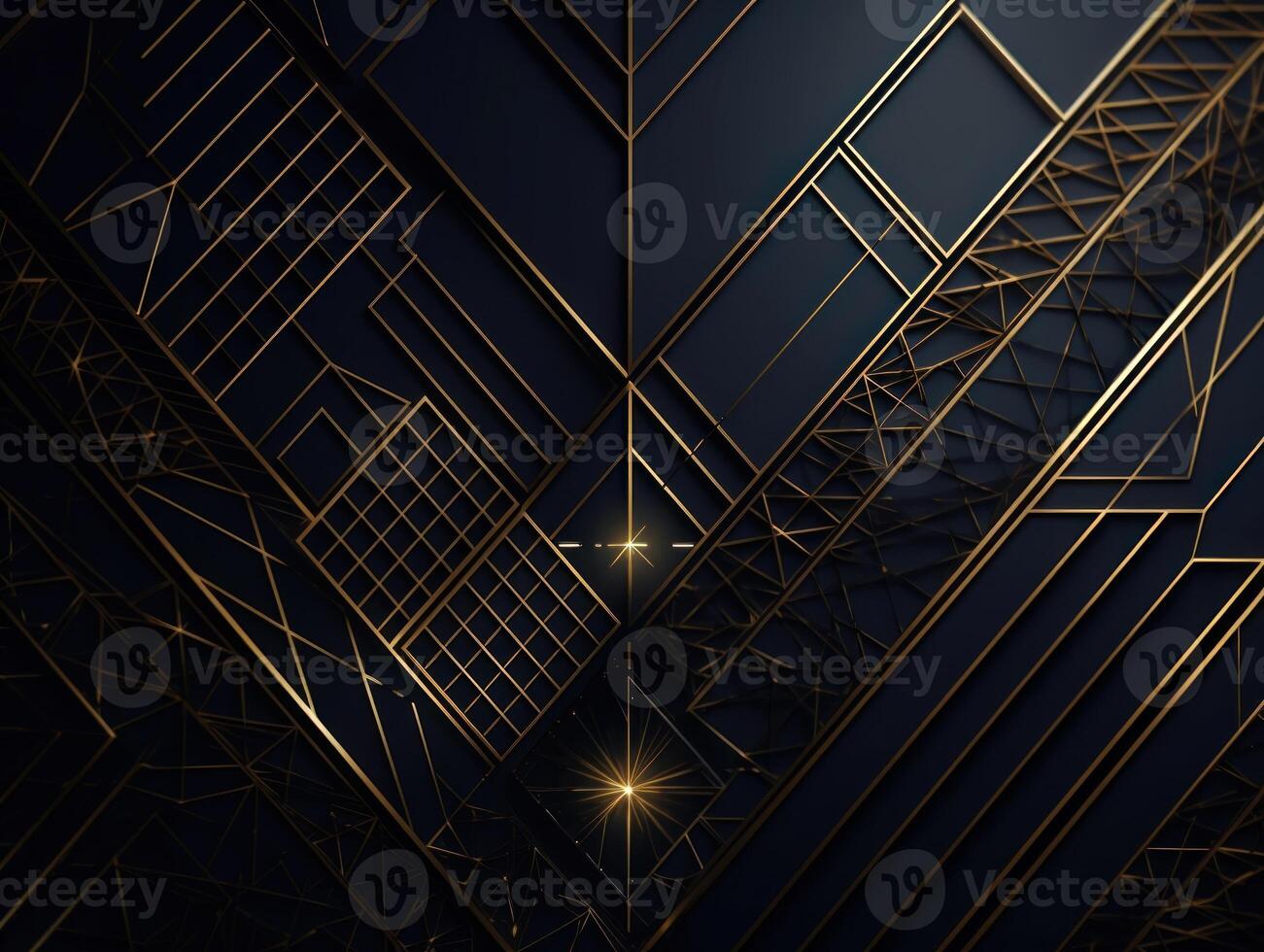 Dark black mosaic background with golden lines Art Deco luxury style texture Created with technology photo