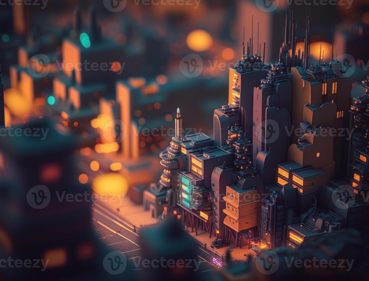 Futuristic city landscape cityscape isometric view Night city Created with technology photo