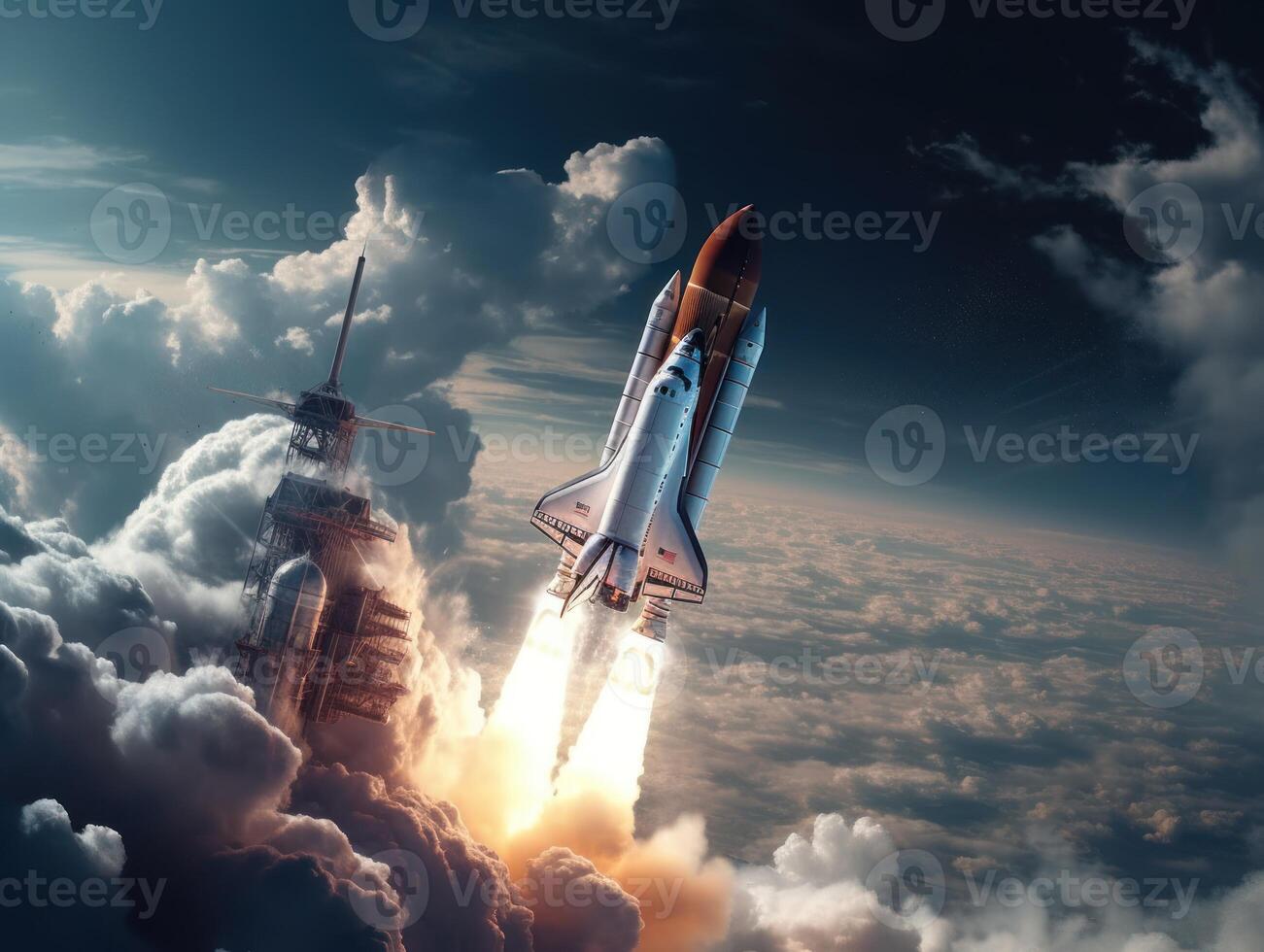 Space shuttle taking off into the sky Created with technology photo