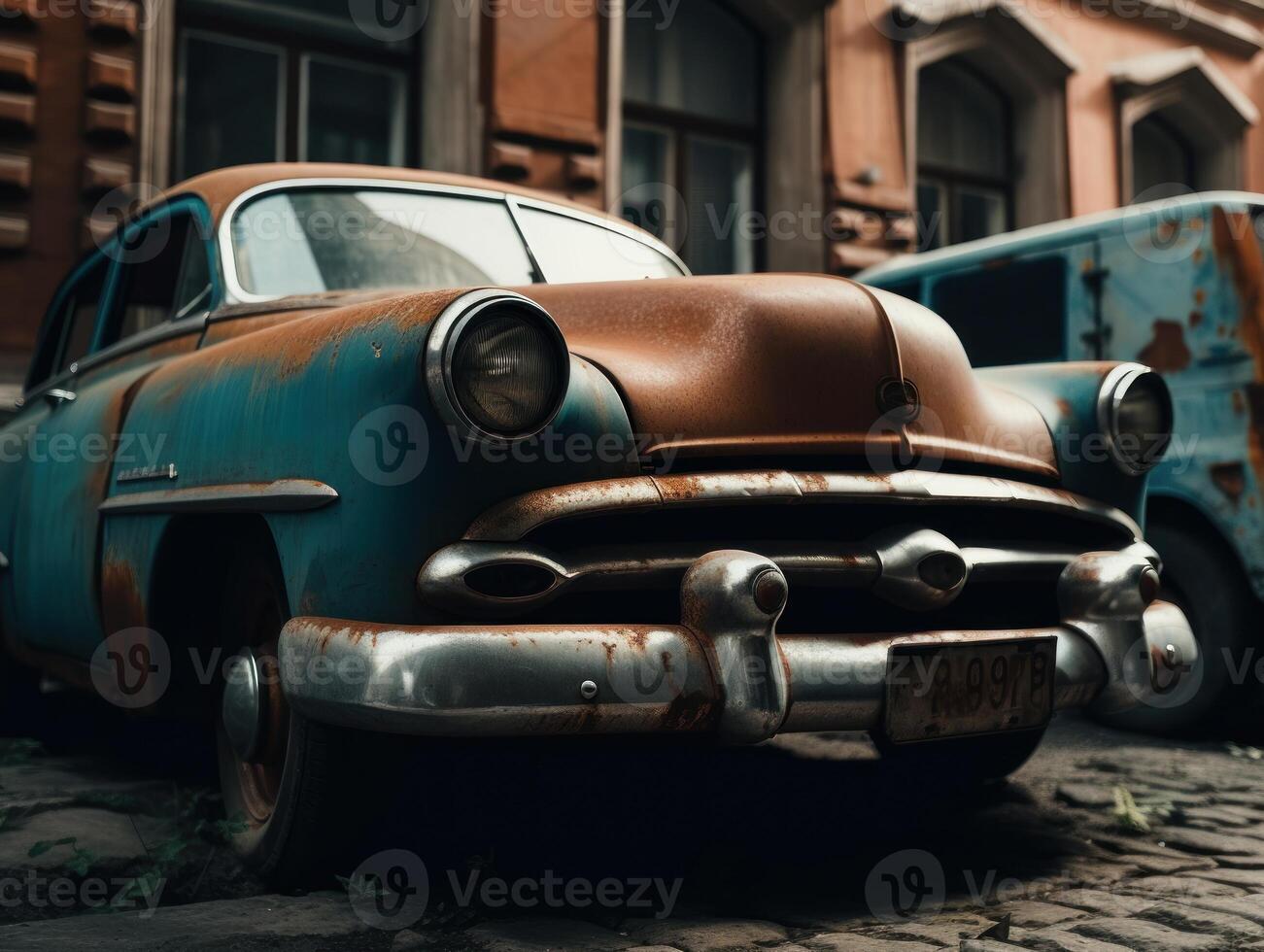 Fragments of an old car created with technology photo