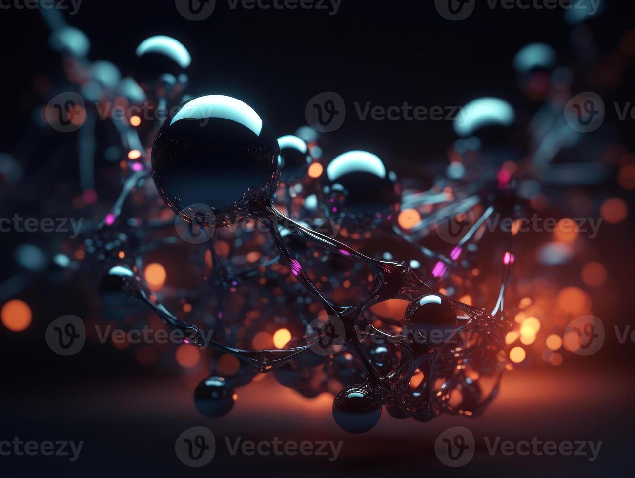 Abstract molecule model on dark background Created with technology. photo