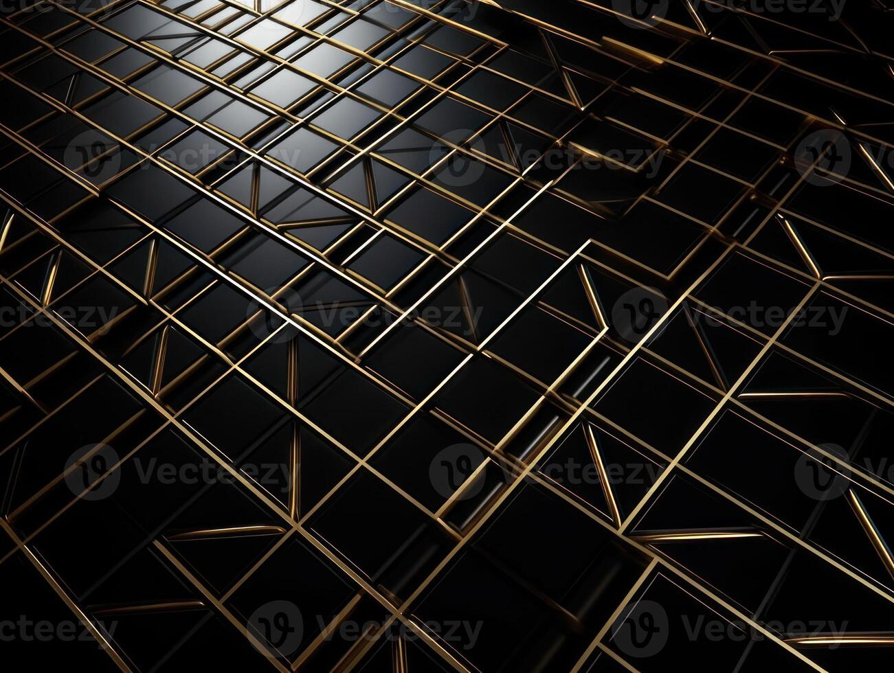 Dark black mosaic background with golden lines Art Deco luxury style texture Created with technology photo